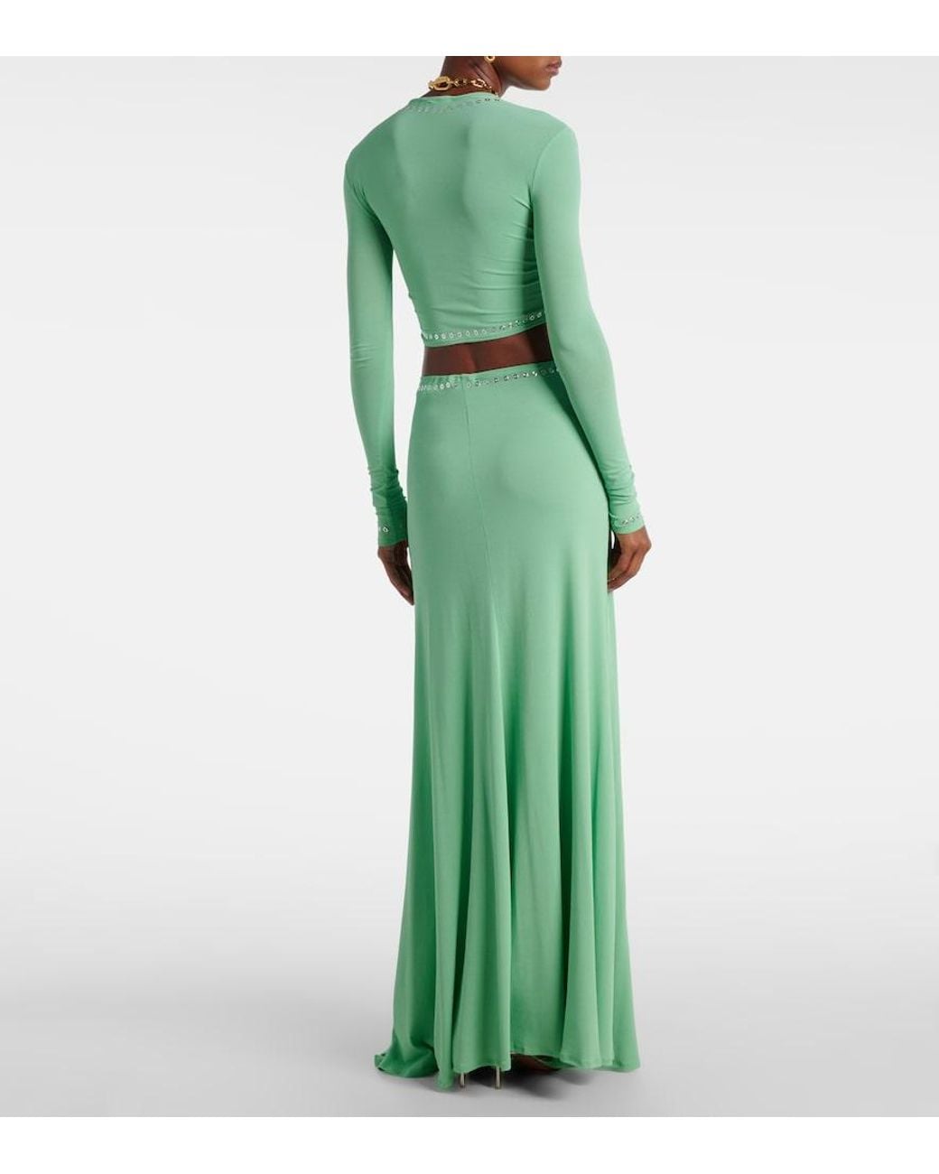 Rabanne Green Cutout Embellished Crop Top
