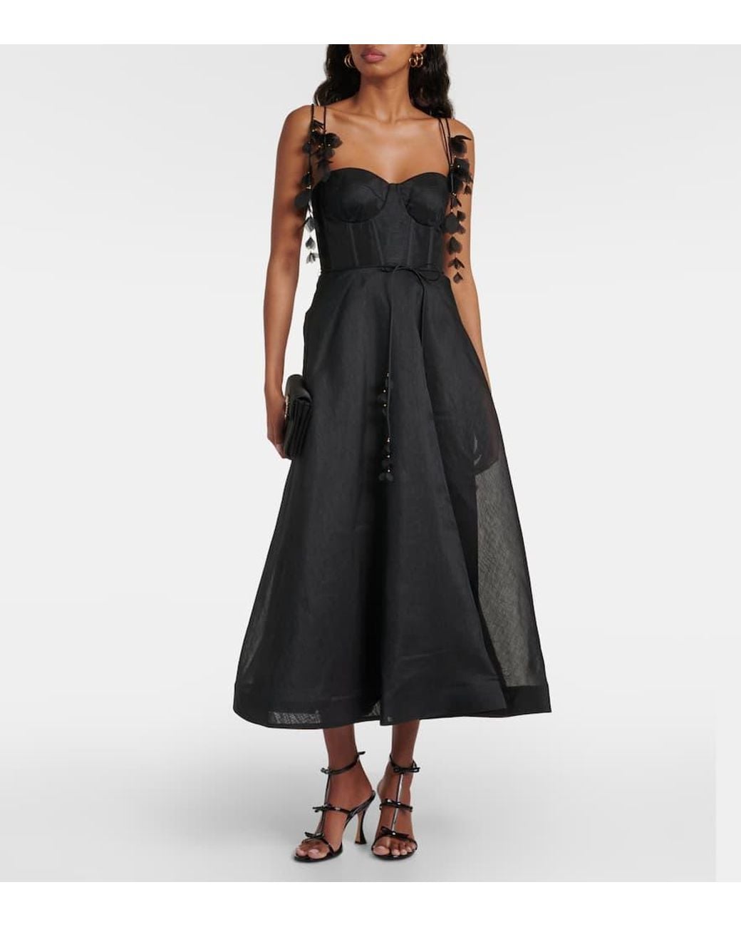 zimmermann natura linen and silk corset dress Zimmermann Natura Linen And Silk Corset Dress in Black