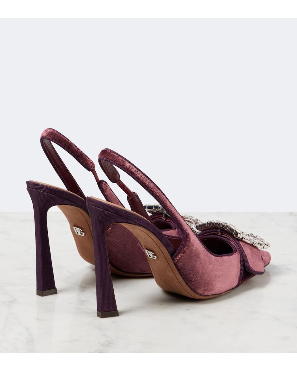 Dolce & Gabbana Purple Embellished Velvet Slingback Pumps