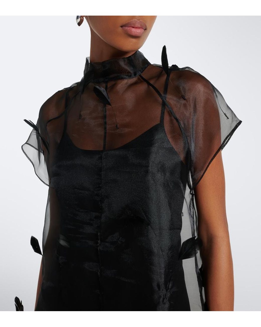 Jonathan Simkhai Black Pauline Feather-Trimmed Organza Midi Dress