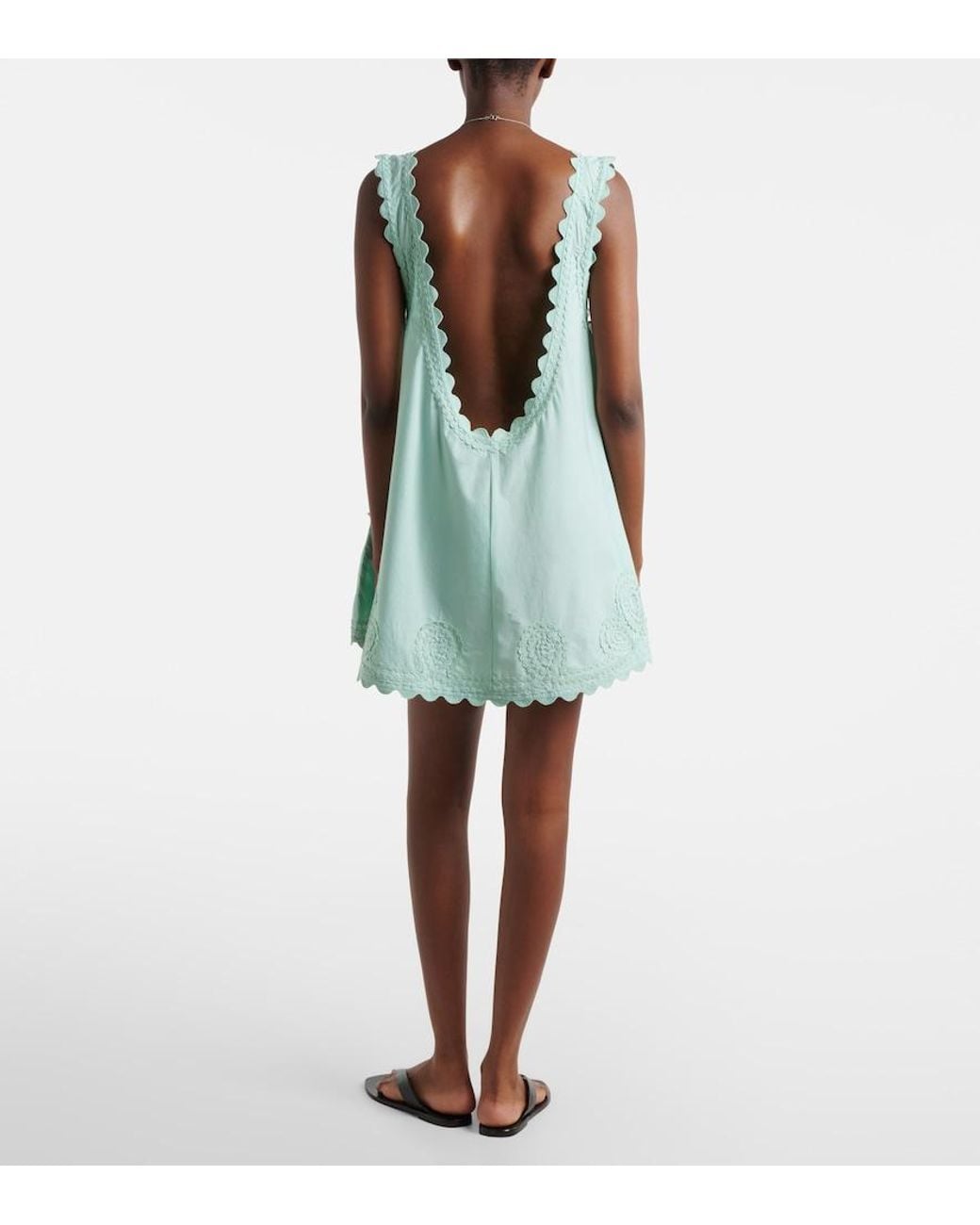 Juliet Dunn Blue Embroidered Scalloped Cotton Poplin Minidress