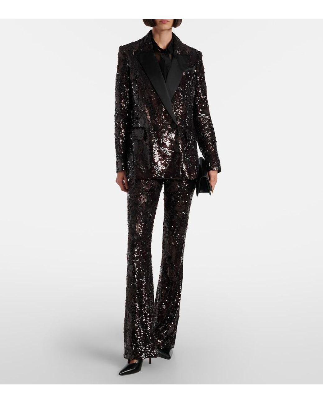 Veronica Beard Black Collier Sequined Flared Pants