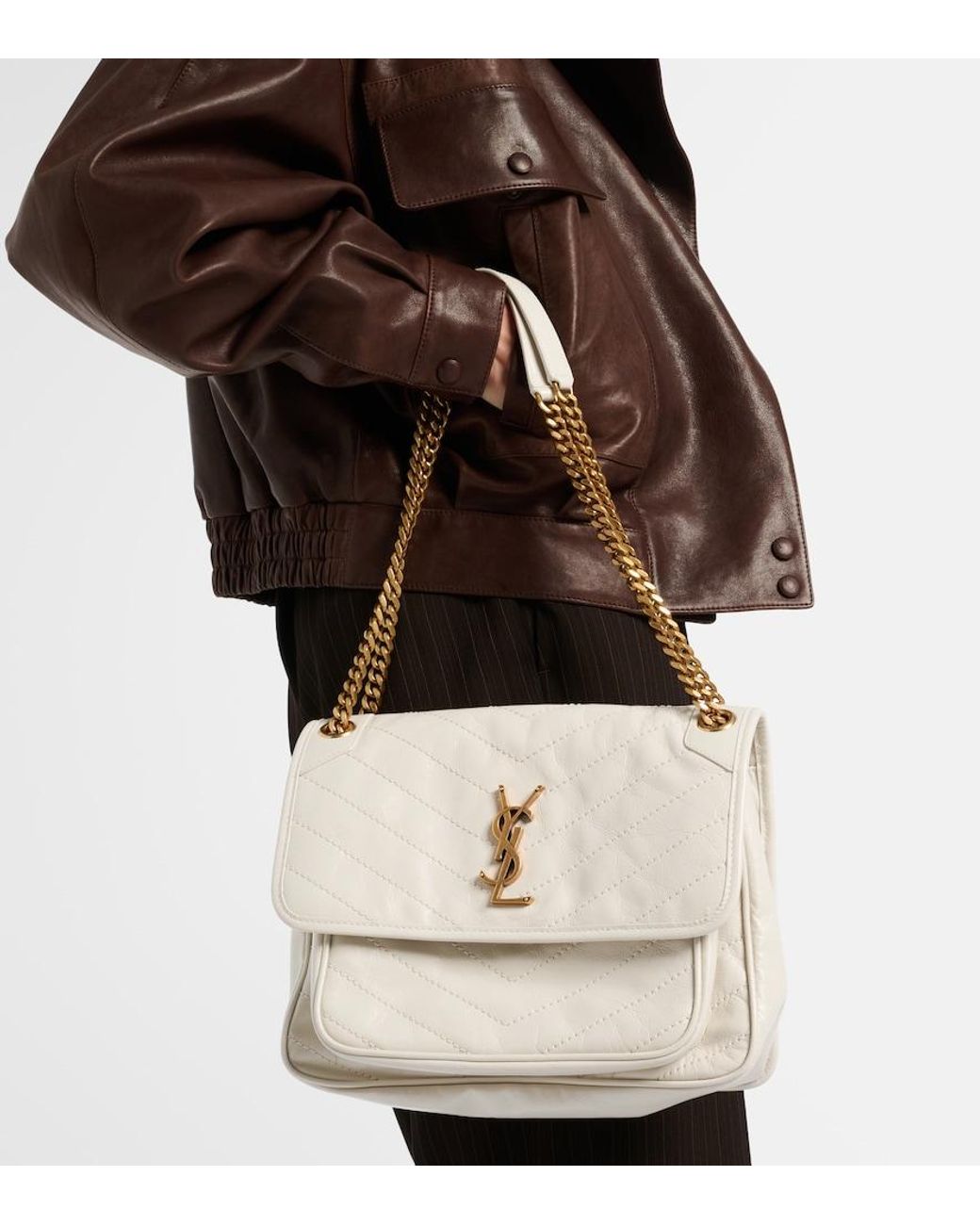 Saint Laurent White Niki Medium Leather Shoulder Bag