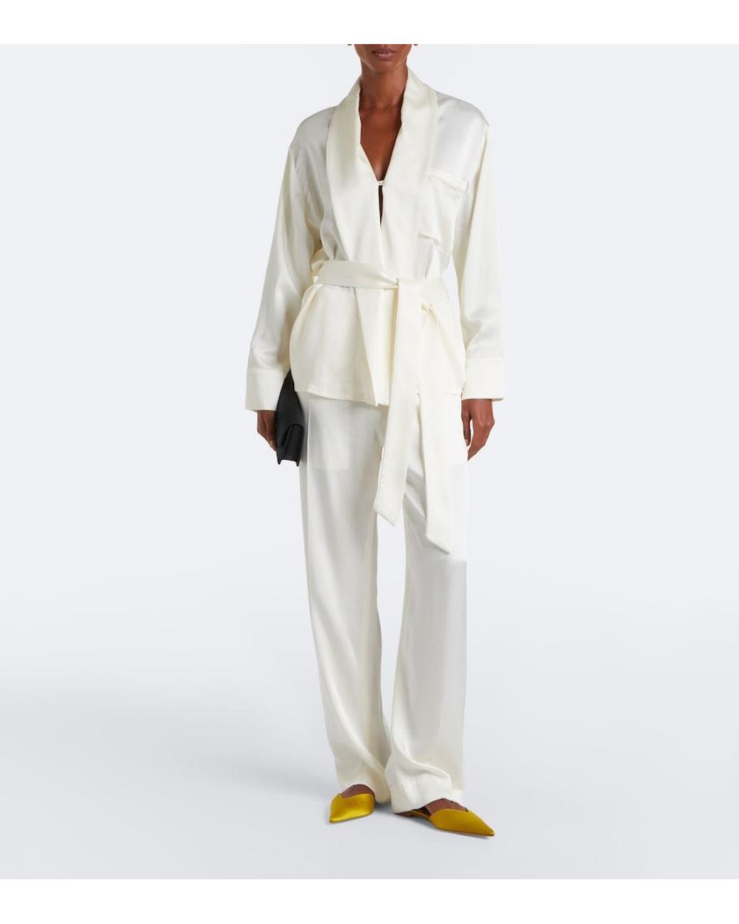 Victoria Beckham White Alba Belted Satin Blouse