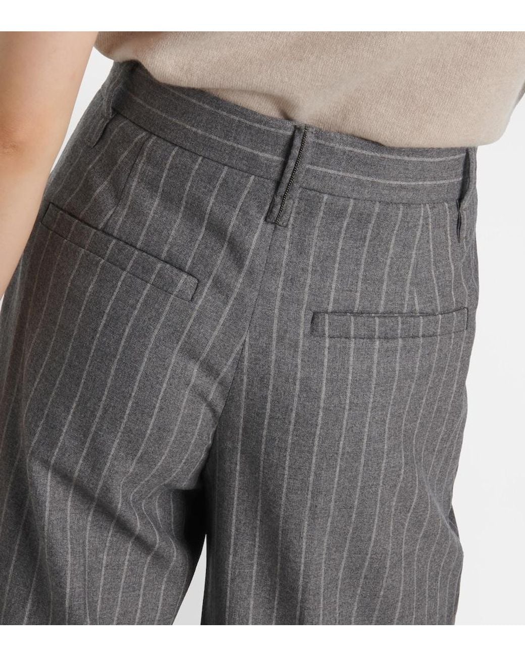 Brunello Cucinelli Gray Wide-Leg Virgin Wool Pants