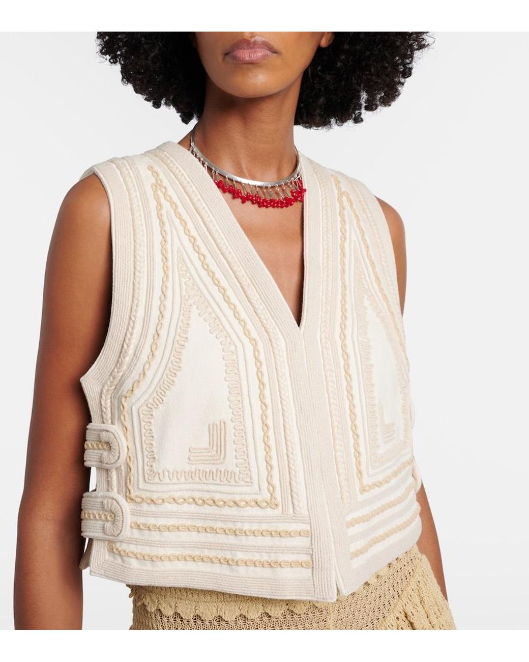 Isabel Marant Natural Blerina Embroidered Cotton Vest
