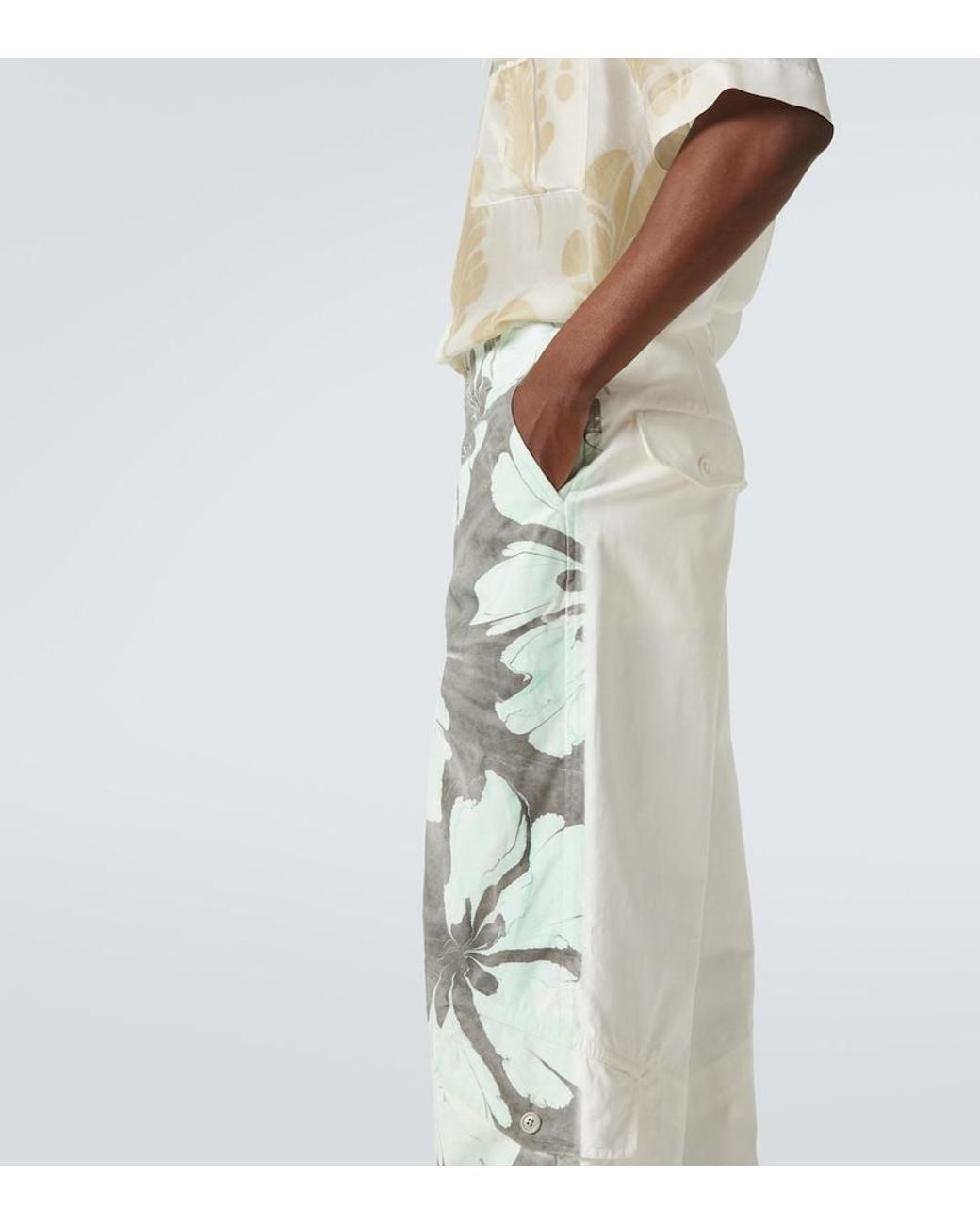 Dries Van Noten Green Floral Cotton Wide-Leg Pants for men