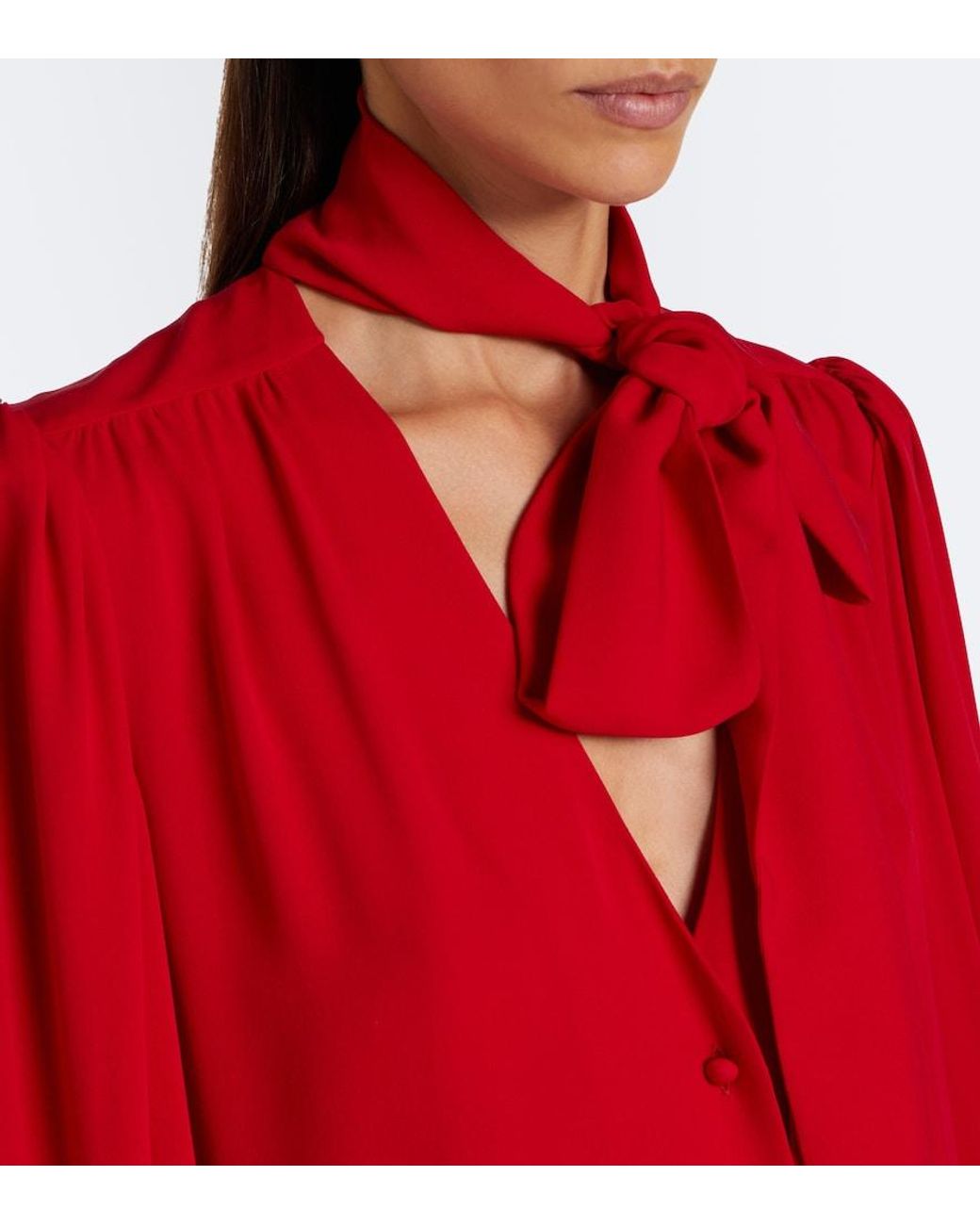 Valentino Red Tie-Neck Silk Georgette Blouse