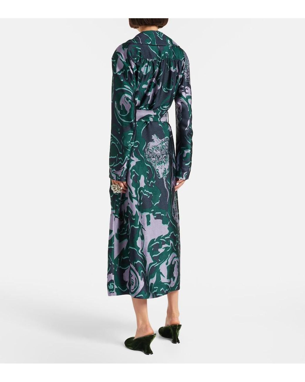 Dries Van Noten Green Printed Trench Coat
