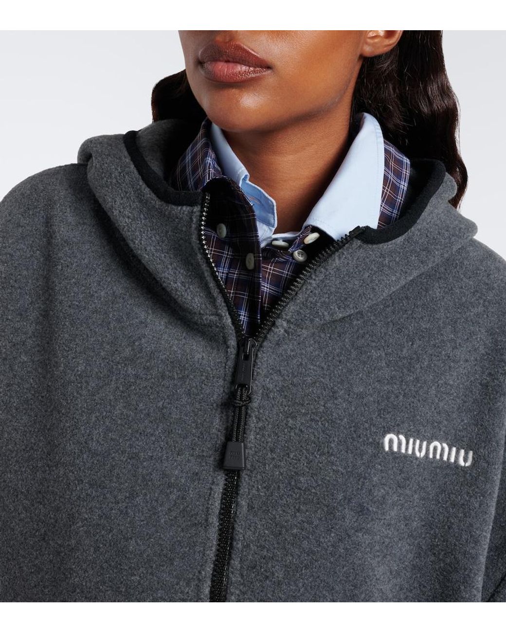Miu Miu Black Hooded Oversized Fleece Jacket