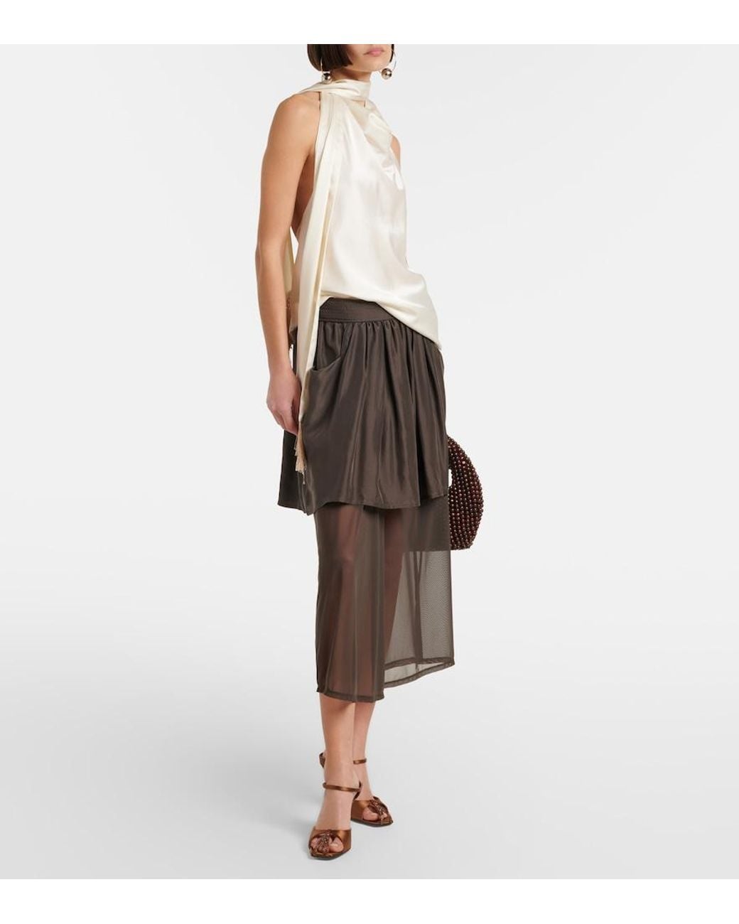 Herbert Levine Brown Hidden Gem Embellished Satin Mules