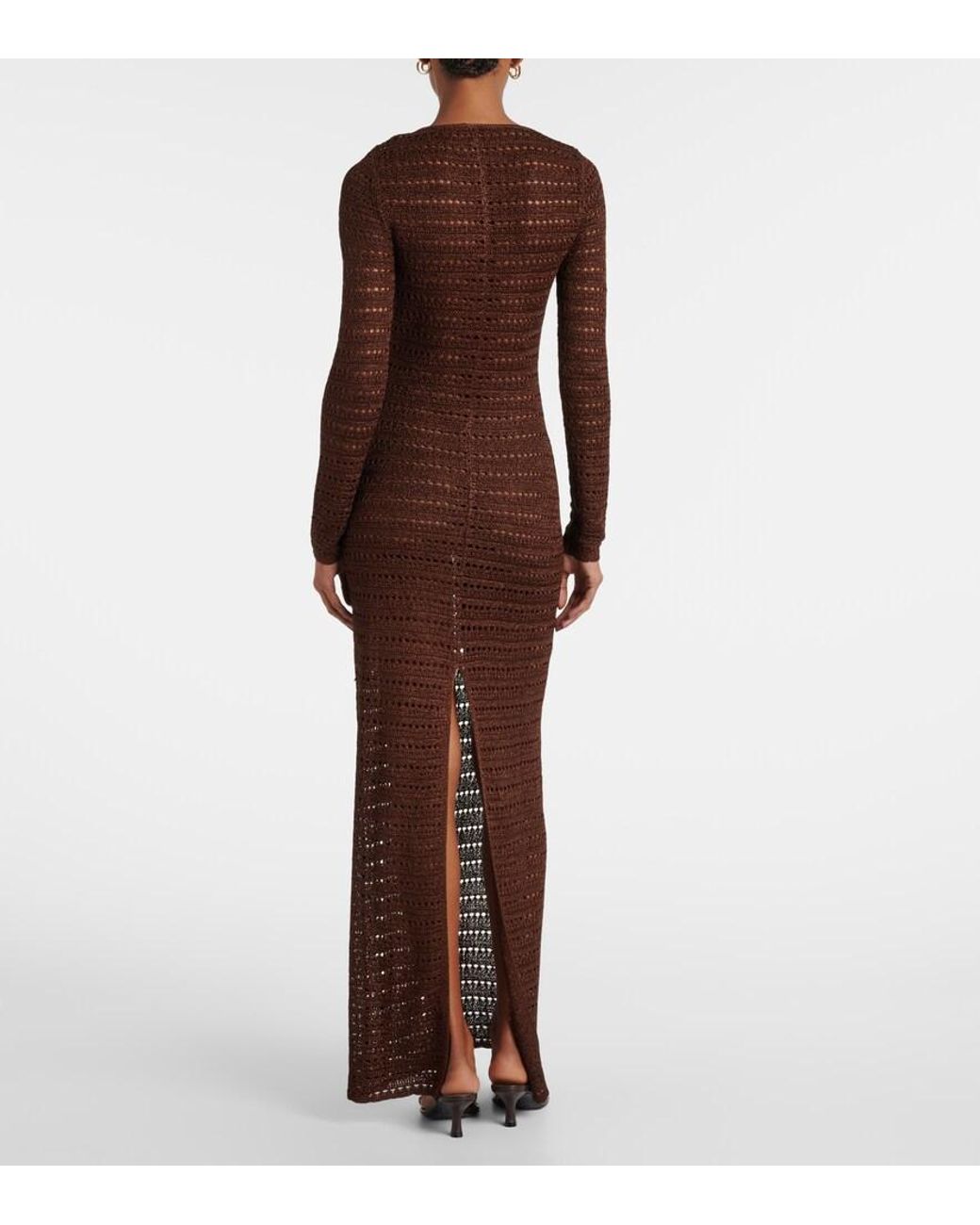 SAME Brown Floral-Applique Crochet Maxi Dress