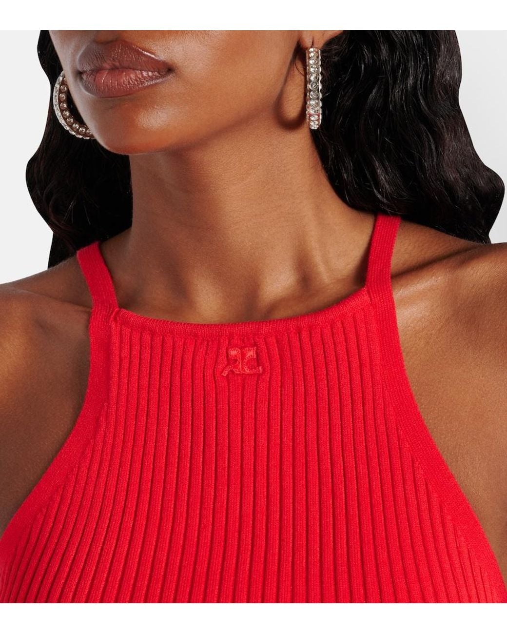 Courreges Red Circle Logo Ribbed-Knit Tank Top