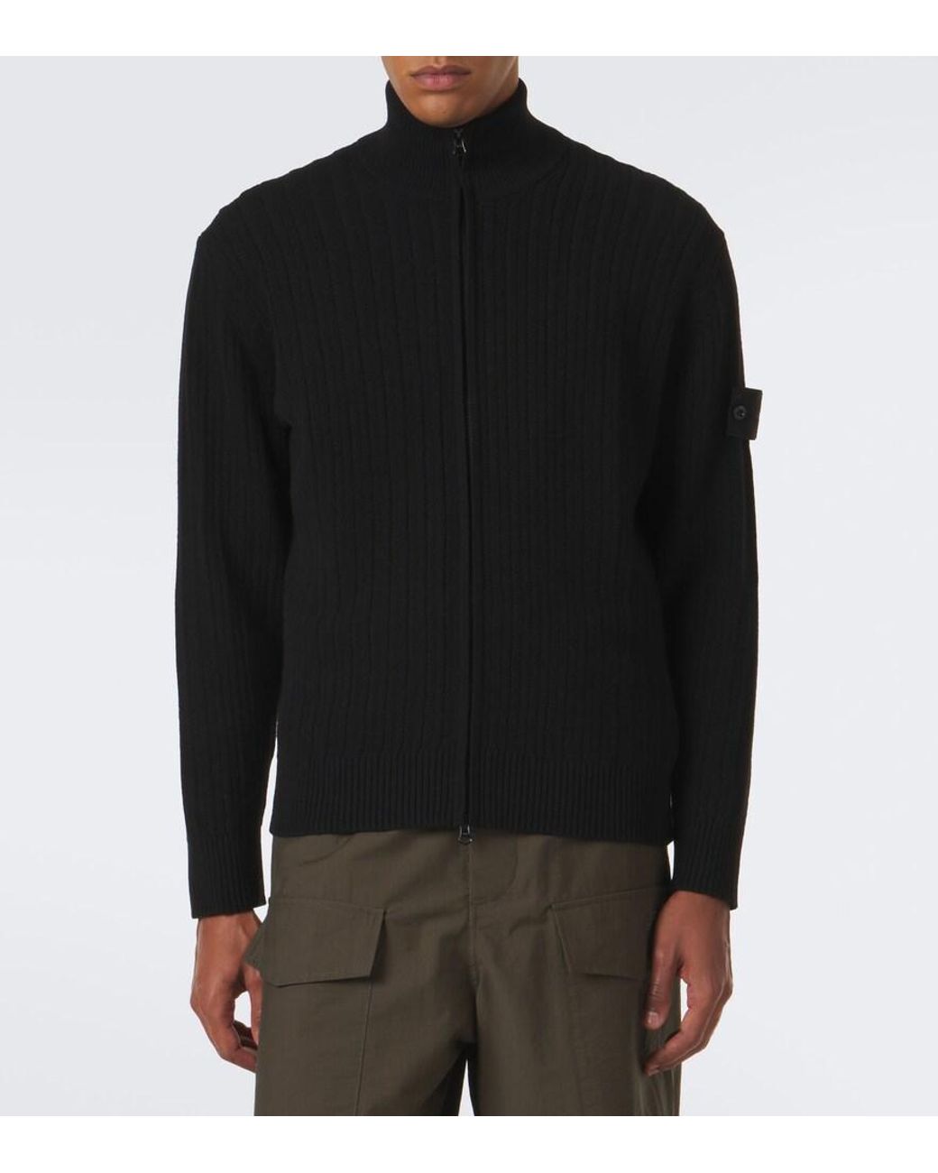 Stone Island Black Ghost Compass Wool And Cashmere Cardigan for men