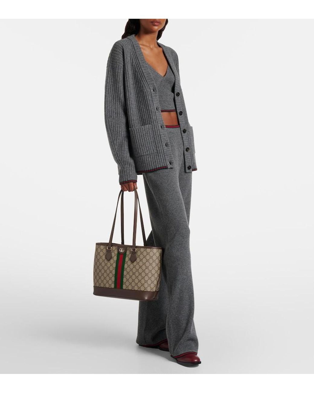Shopper 'Ophidia' Con Motivo Gg All-Over E Logo Metallico Sul Fr di Gucci in Brown