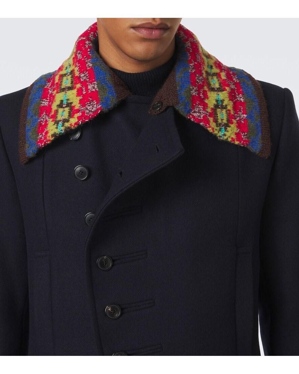 Dries Van Noten Blue Double-Breasted Wool-Blend Twill Coat for men