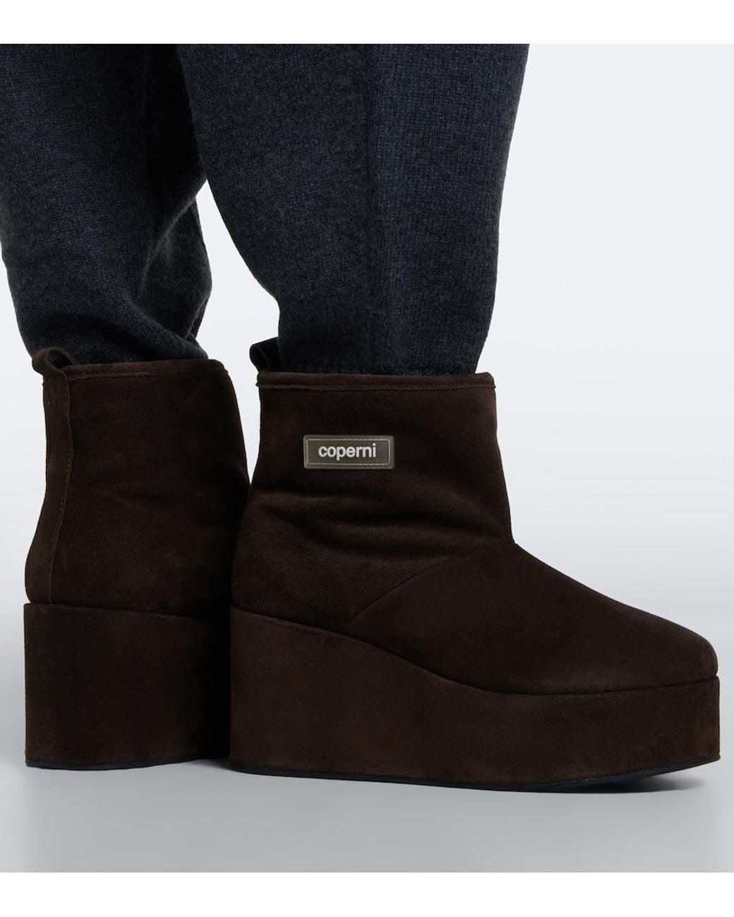 Coperni Brown Shearling-Lined Suede Wedge Boots