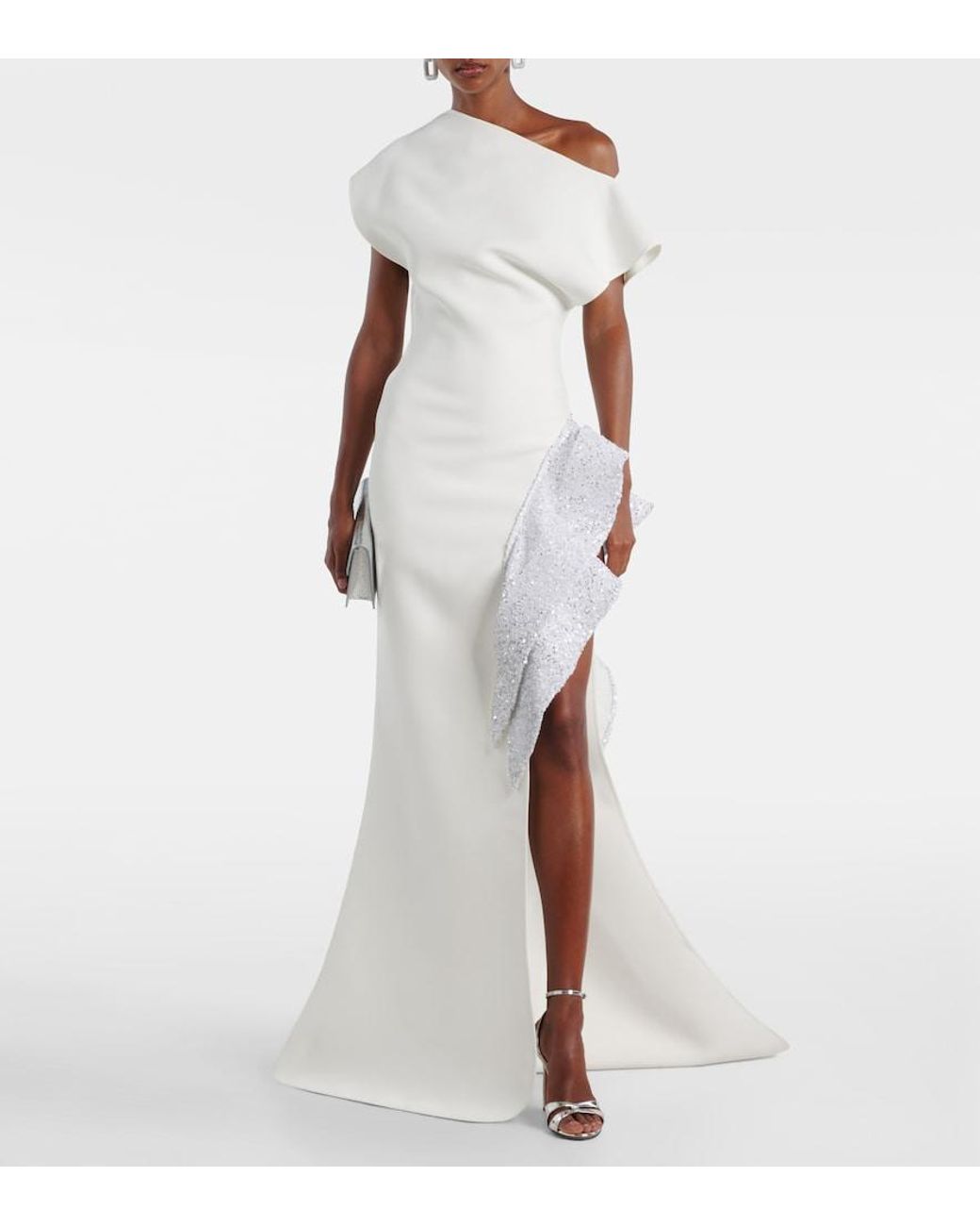 Maticevski White Wishing Ruffled Asymmetric Gown