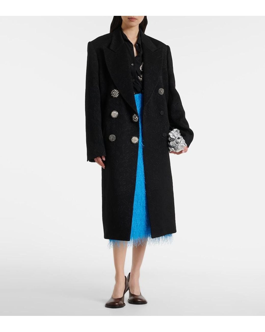 Dries Van Noten Black Embellished Jacquard Coat