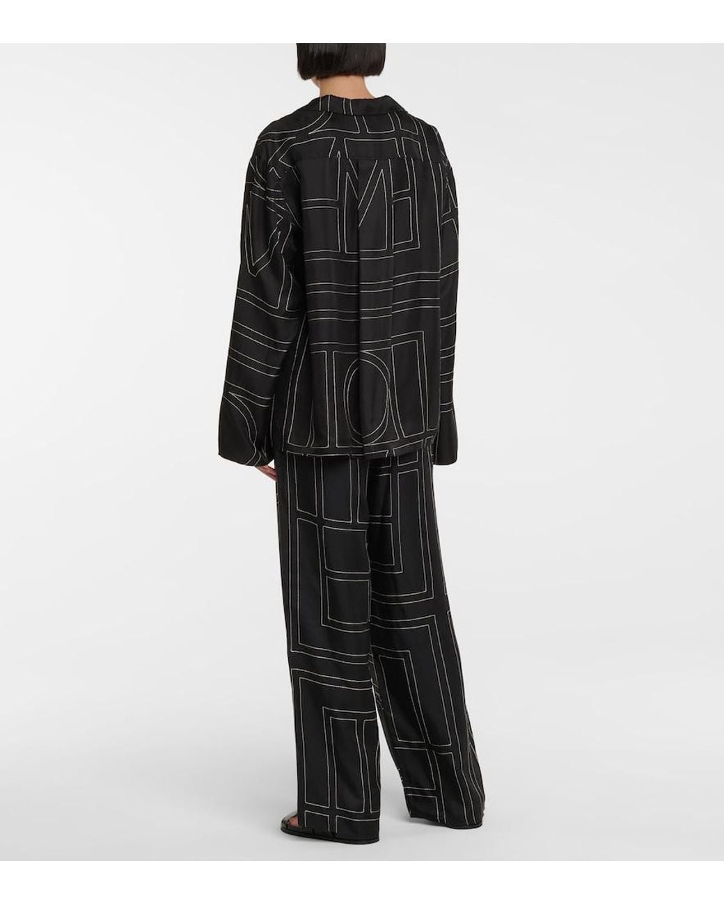 Totême  Black Monogram Silk Shirt