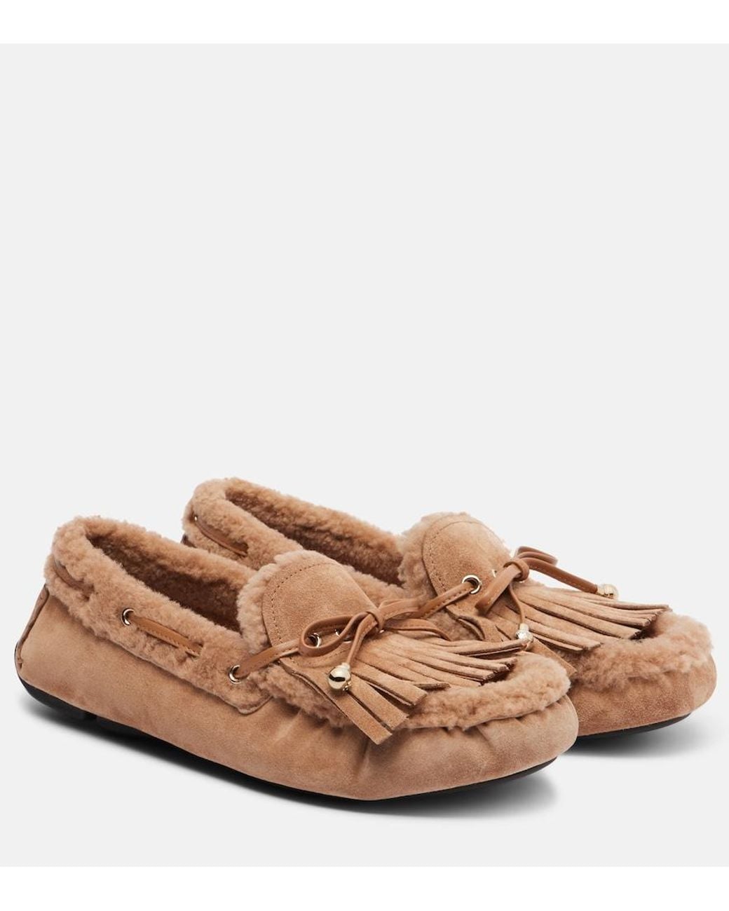 Jimmy Choo Brown Manon F Shearling-Lined Suede Boat Shoes