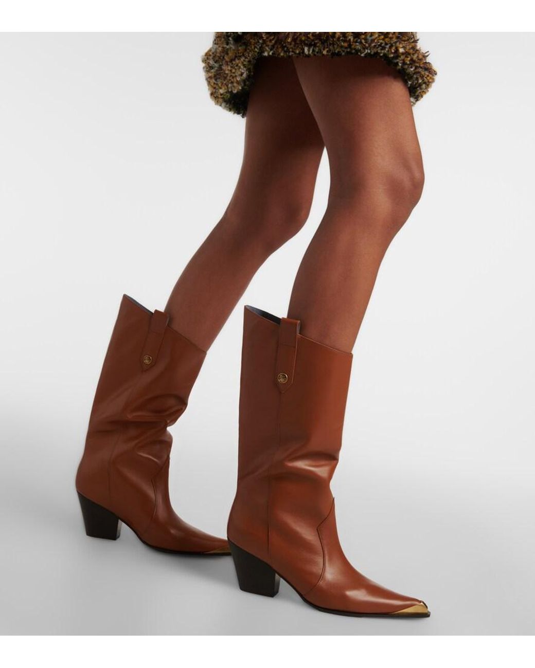Etro Brown Leather Cowboy Boots