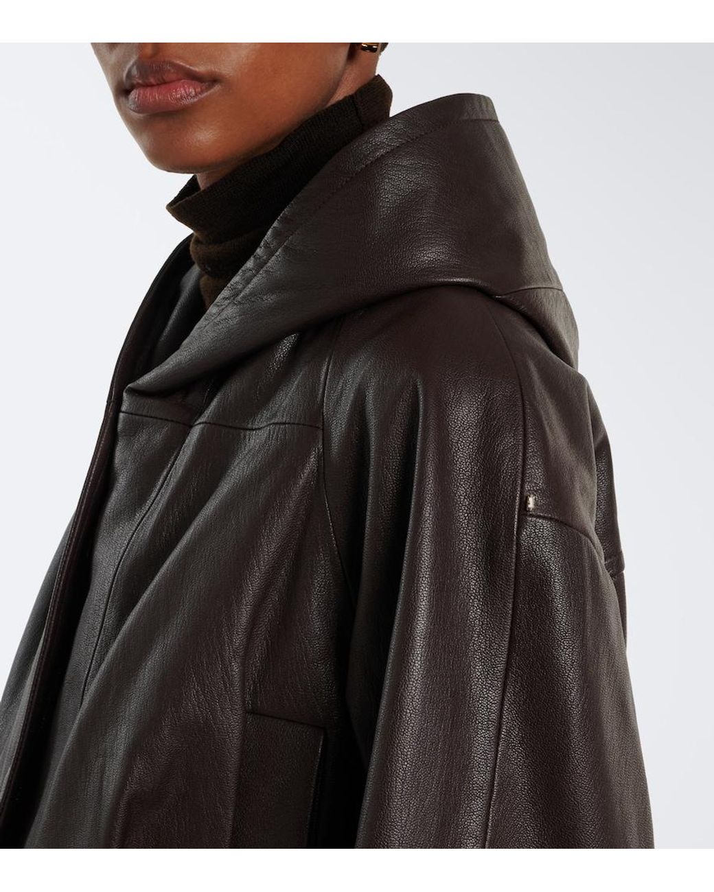 Sportmax Black Hooded Leather Jacket