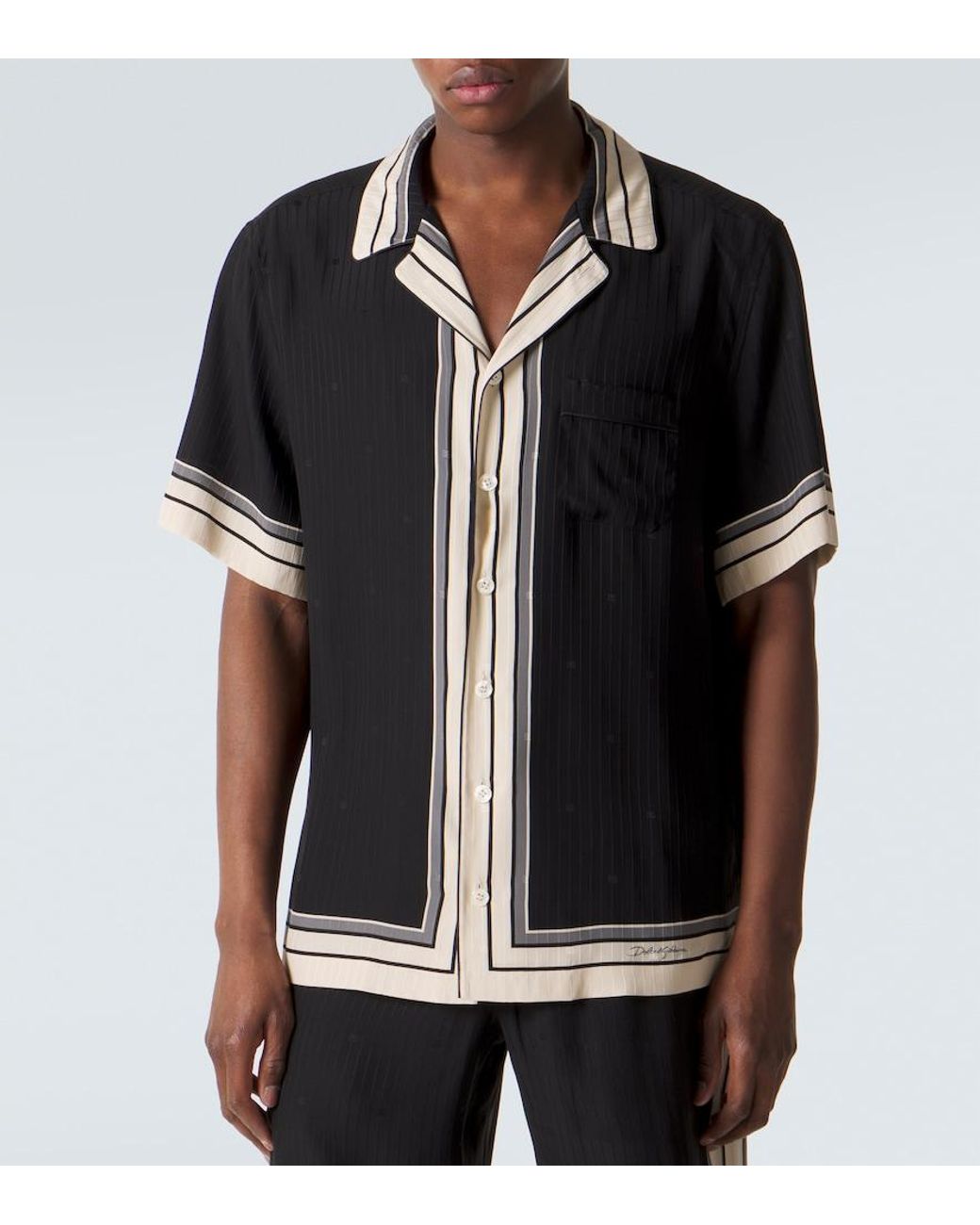 Dolce & Gabbana Black Striped Silk Bowling Shirt for men
