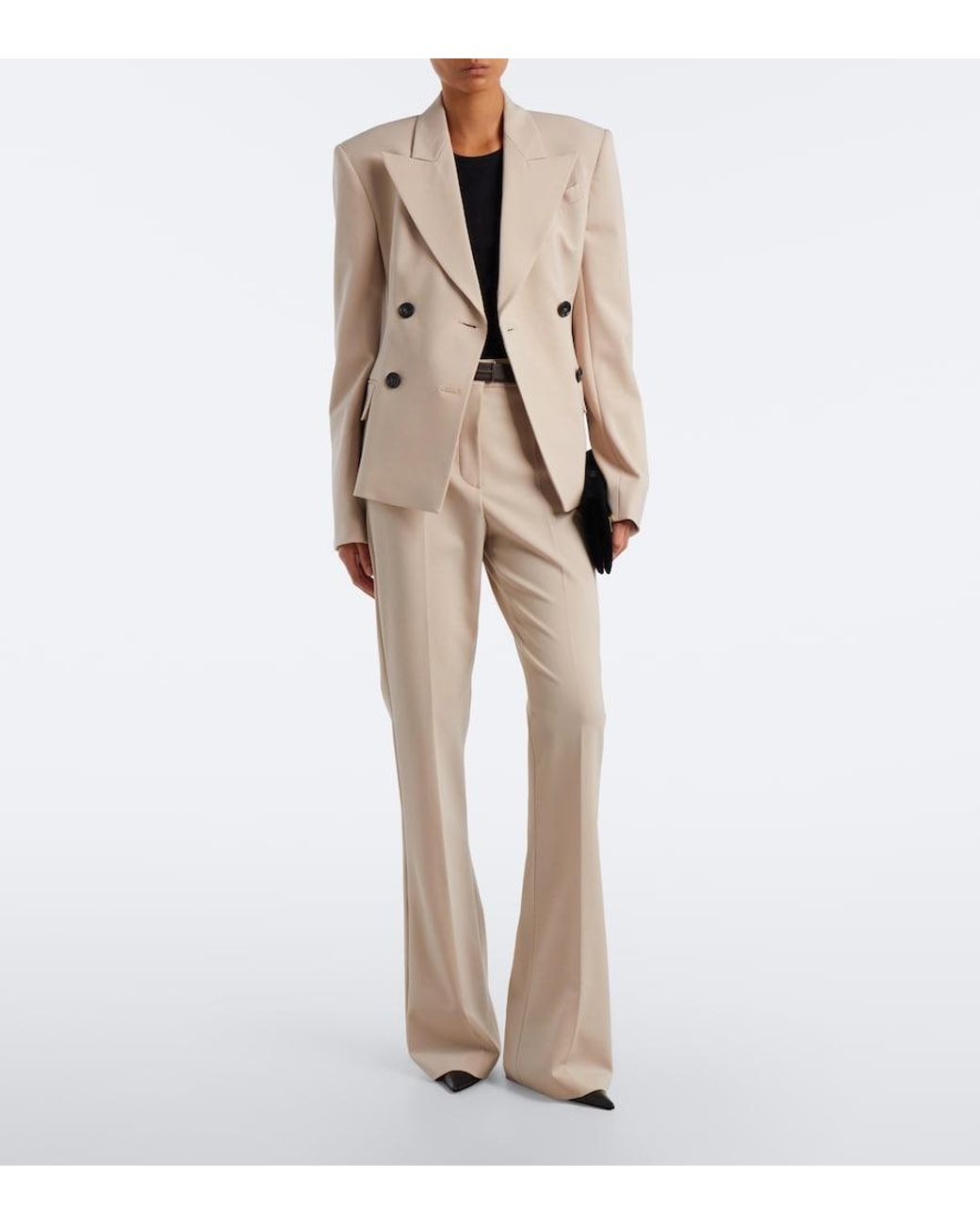 Sportmax Natural Wool-Blend Flared Pants