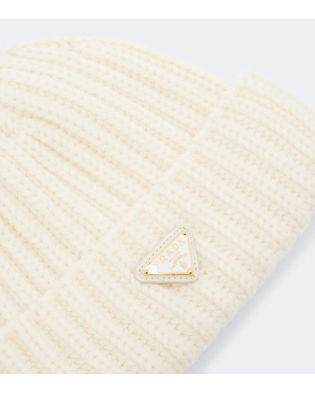 Prada Natural Ribbed-Knit Virgin Wool Beanie