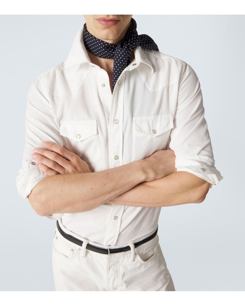 Tom Ford White Cotton Corduroy Western Shirt for men