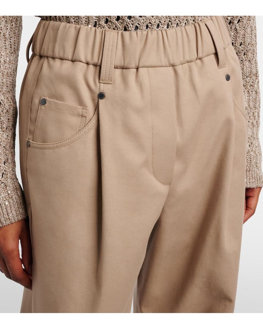 Brunello Cucinelli Natural Cotton-Blend Straight Pants