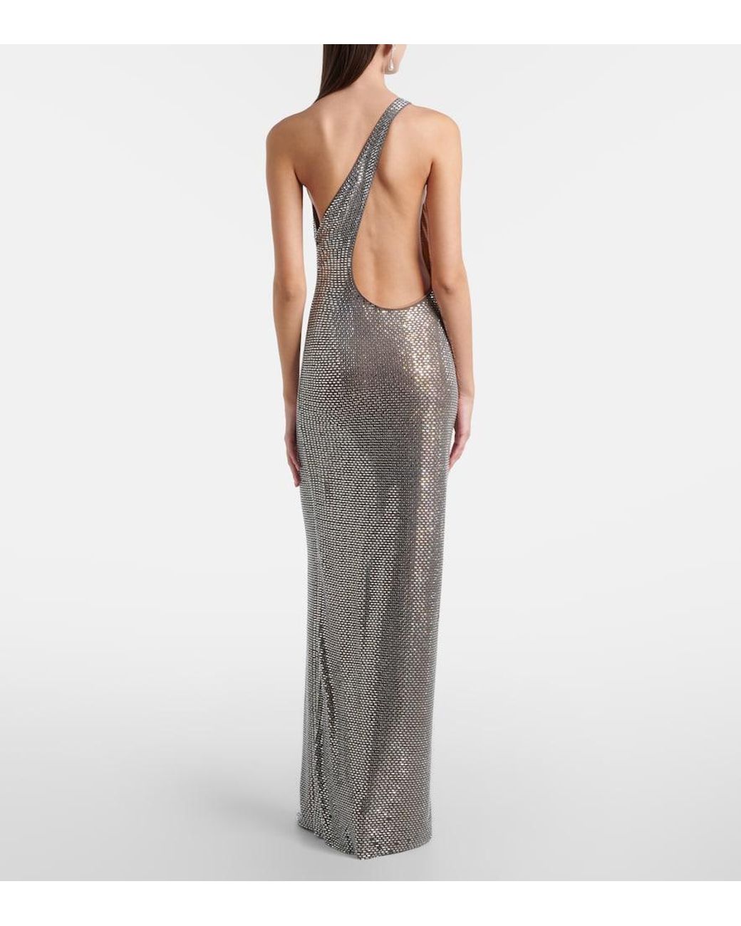 Self-Portrait Gray Embellished One-Shoulder Gown