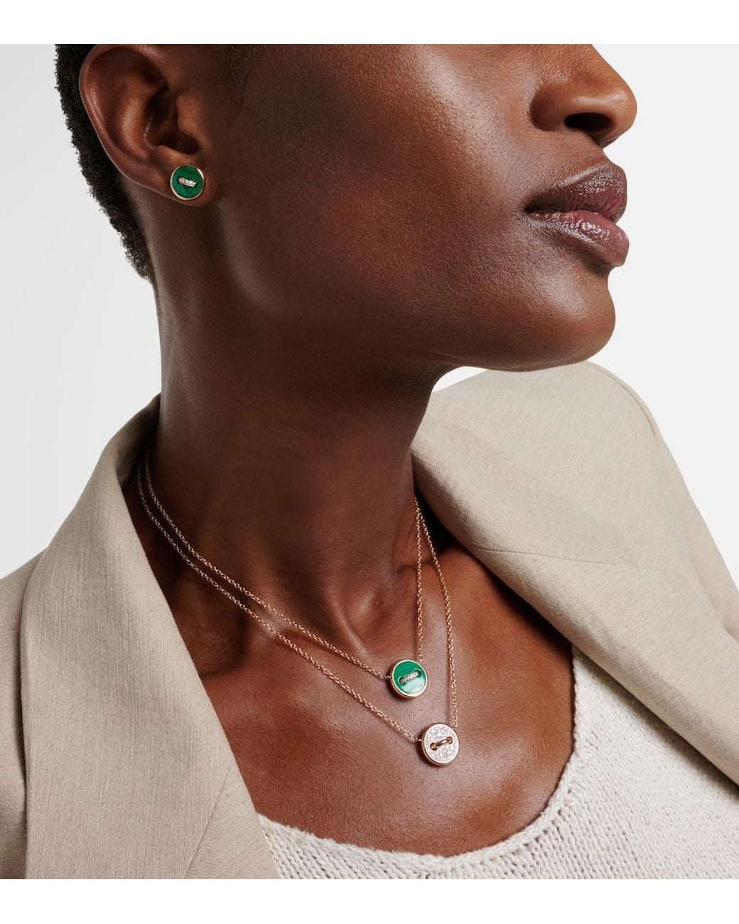 Pomellato Green Pom Pom Dot 18Kt Rose Earrings With Malachite And Diamonds
