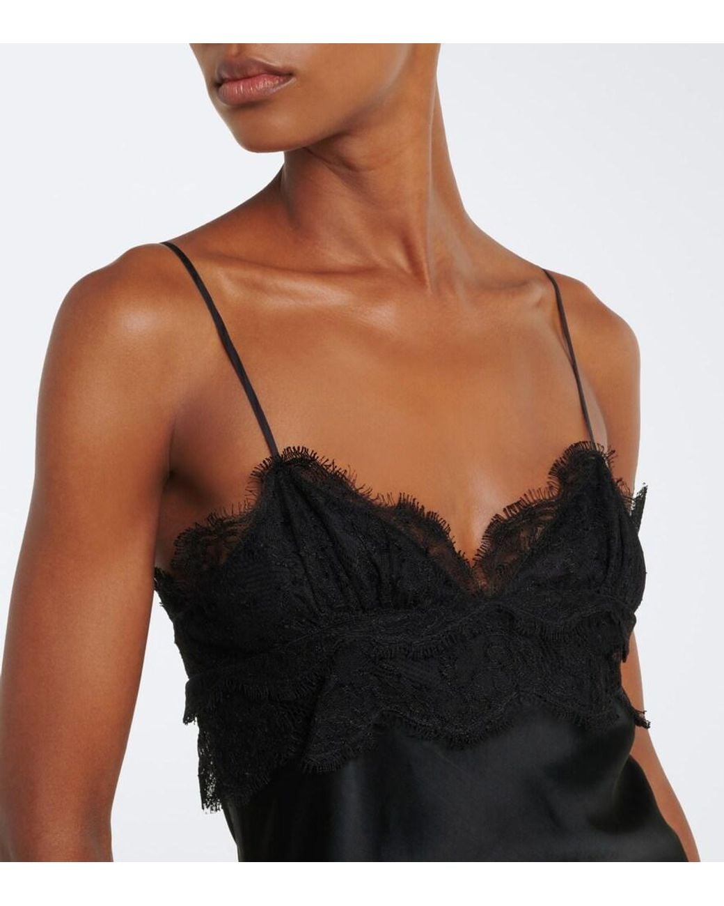 Khaite Black Joelle Lace-Trimmed Satin Slip Dress
