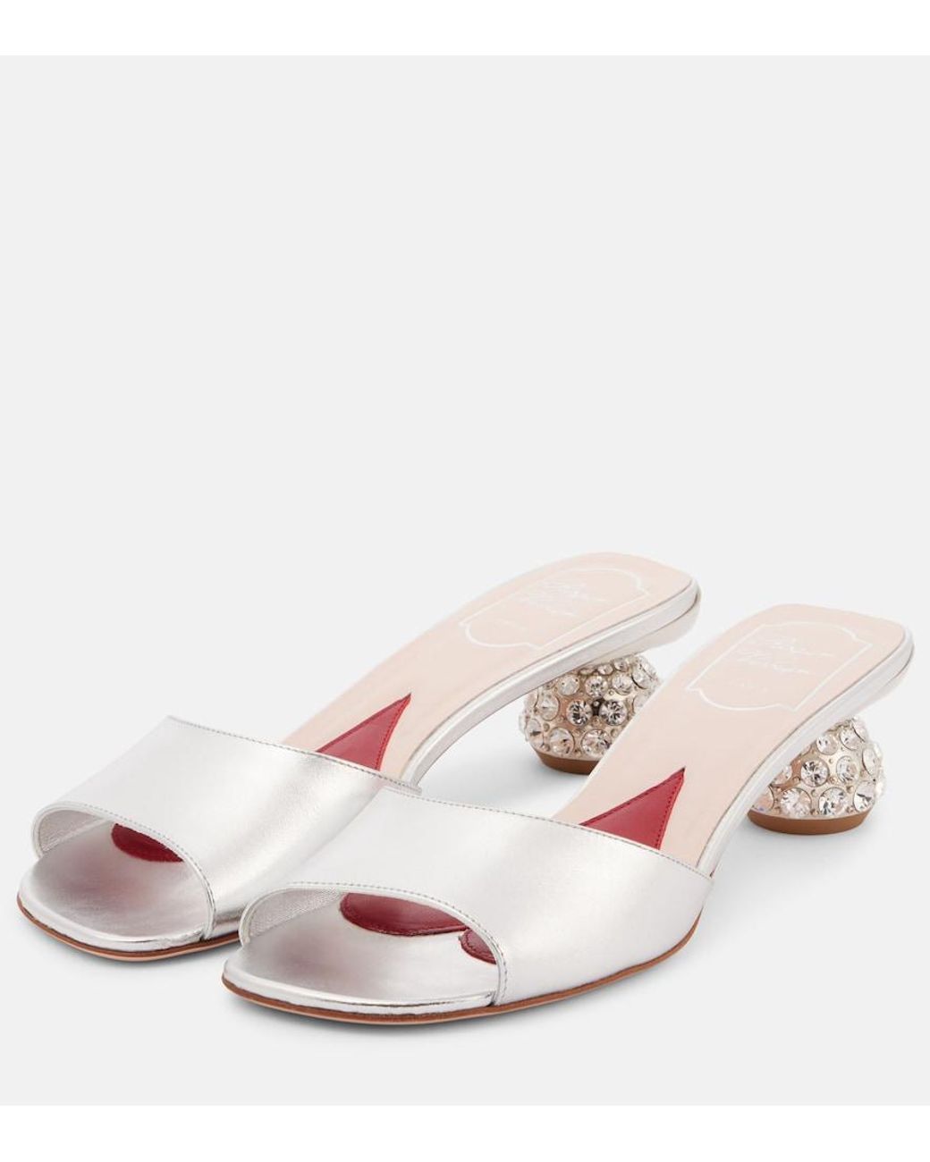 Roger Vivier Pink Embellished Leather Mules