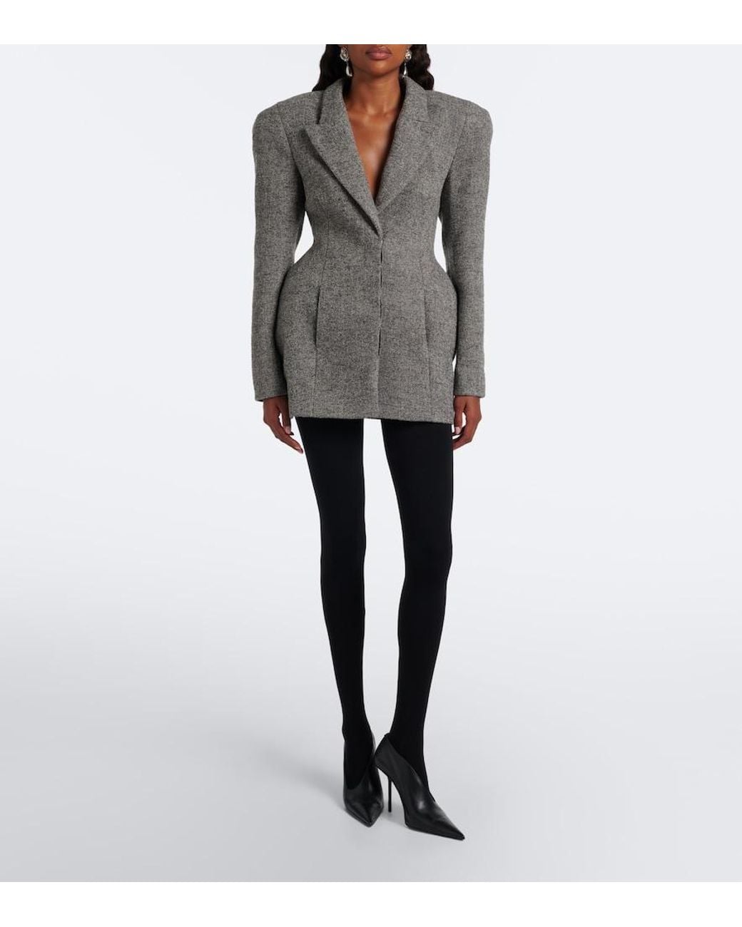 Magda Butrym Gray Herringbone Wool-Blend Blazer Dress