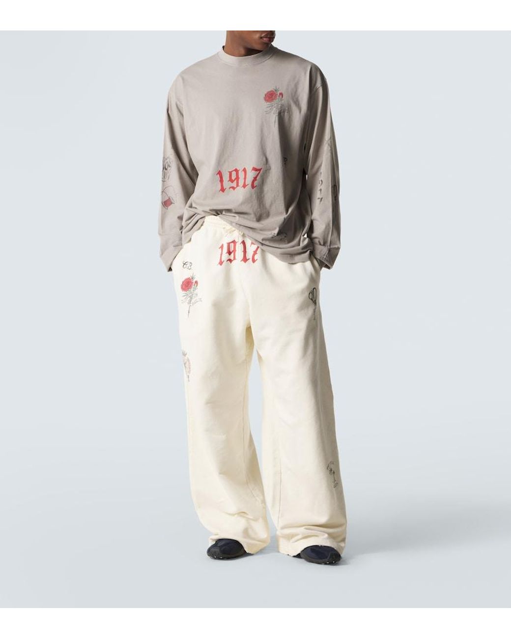 Balenciaga Gray Printed Cotton Jersey T-Shirt for men