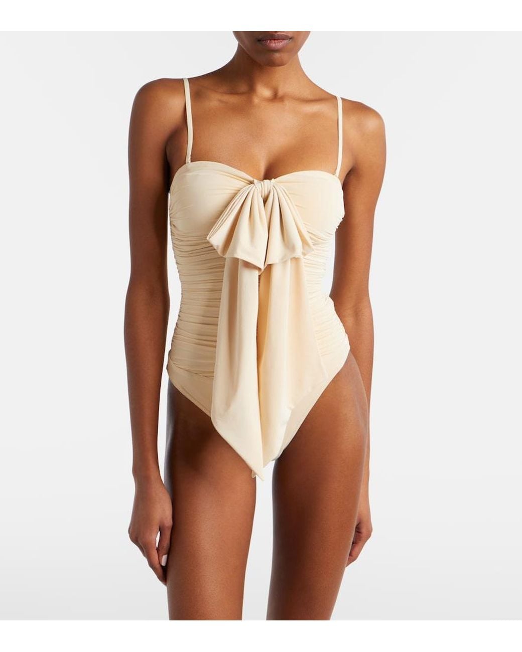 Zimmermann Natural Como Bow-Detail Draped Swimsuit