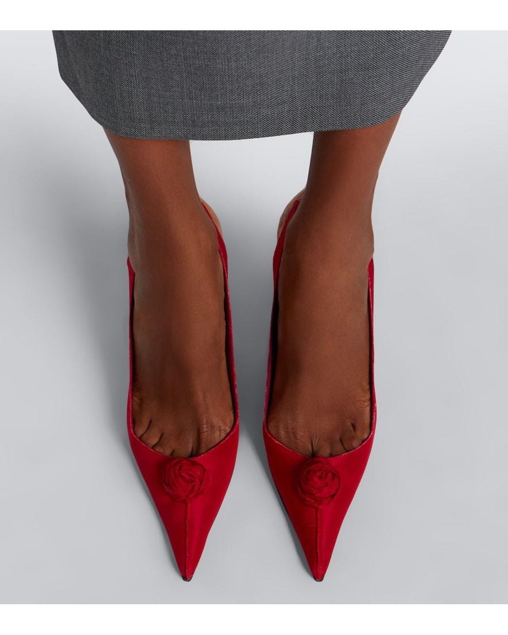 Magda Butrym Red Floral-Applique Satin Slingback Pumps