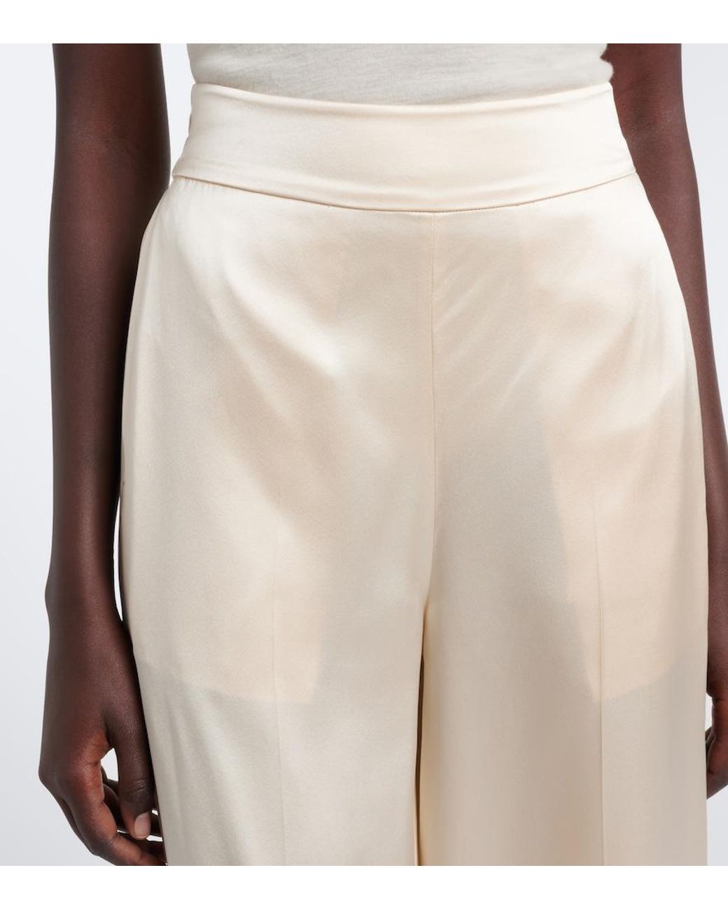 Joseph White Dijon Silk Satin Wide-Leg Pants