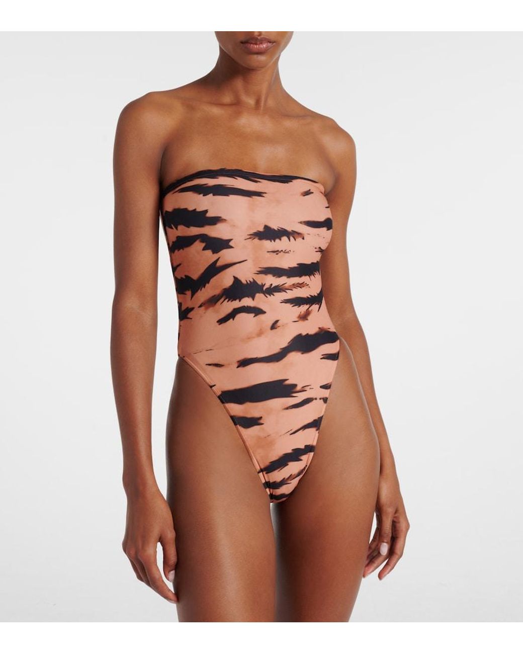 Adriana Degreas White X Sabine Getty Printed Strapless Swimsuit