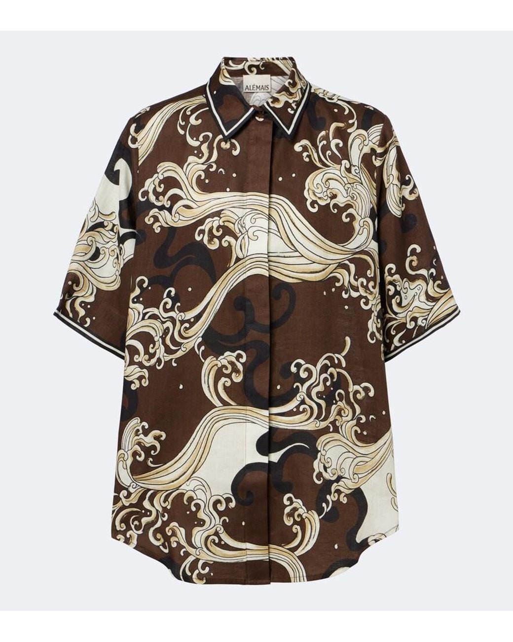 ALÉMAIS Brown Otis Printed Oversized Linen Shirt
