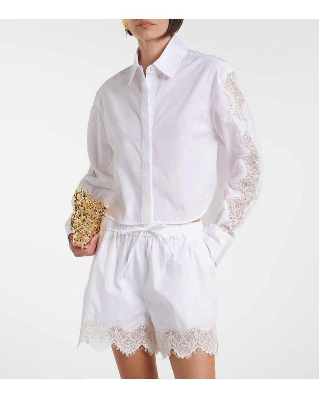 Jonathan Simkhai White Lace-Trimmed Cotton Poplin Shirt