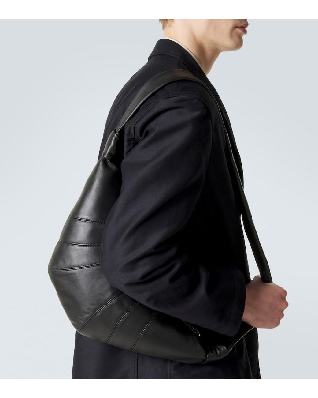Lemaire Black Croissant Medium Leather Shoulder Bag for men
