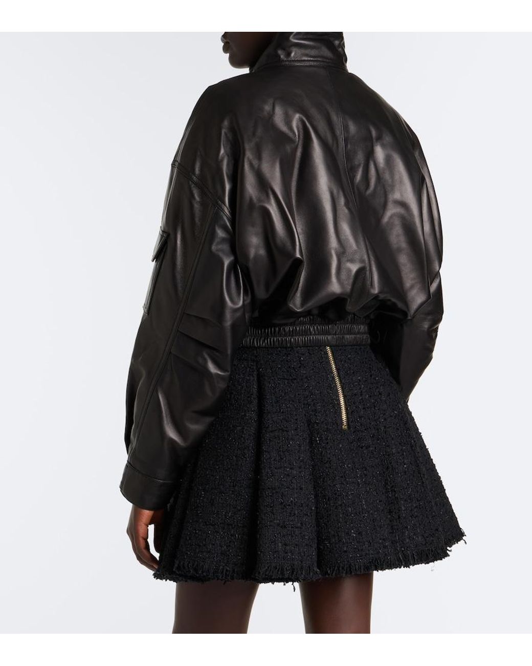 Balmain Black Cropped Leather Jacket