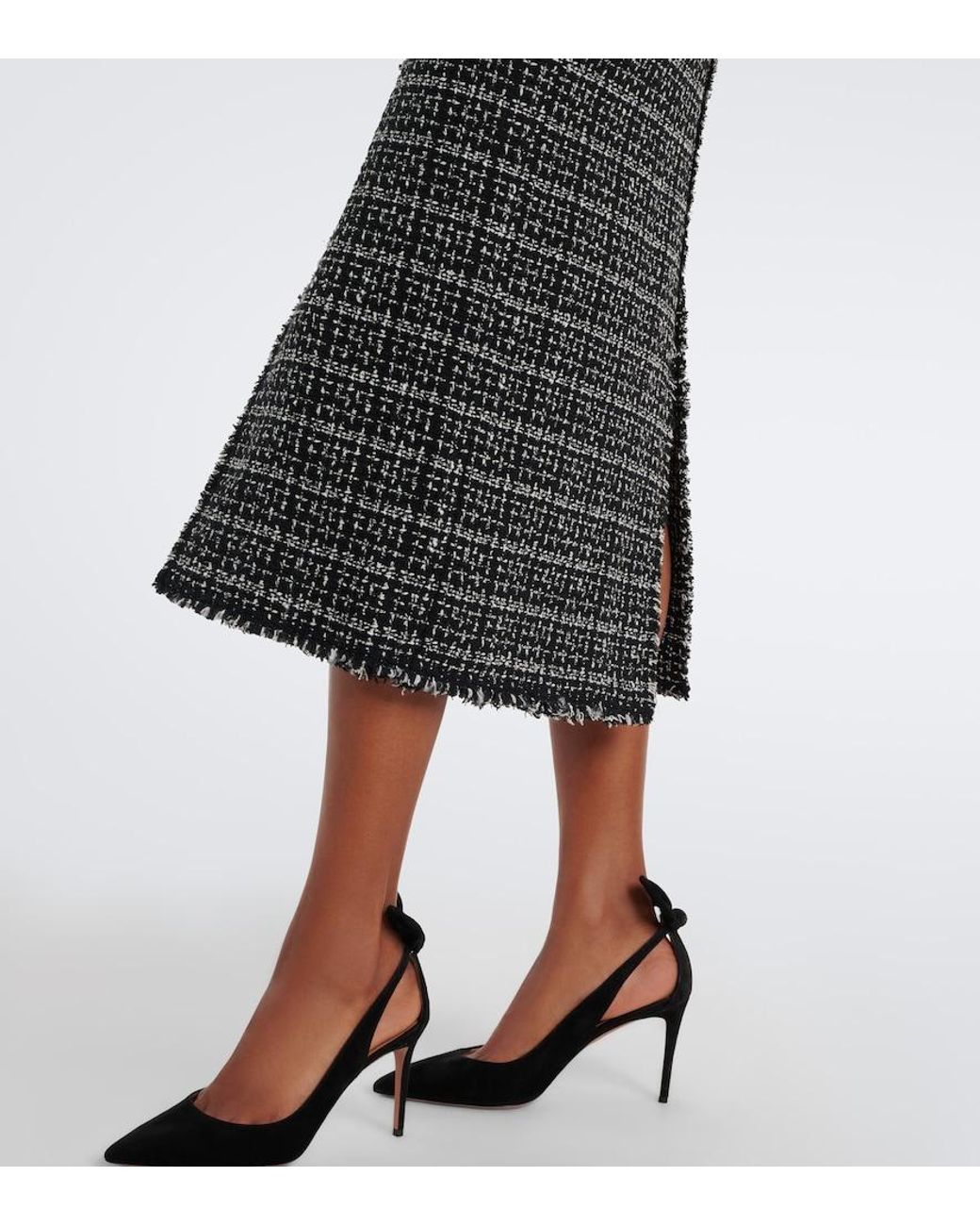 Erdem Black Checked Cotton-Blend Tweed Pencil Skirt