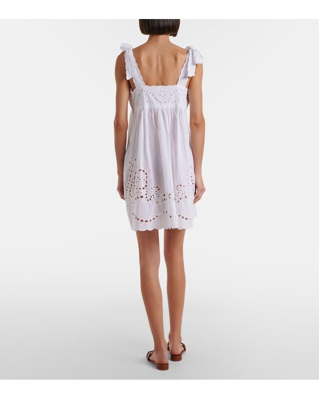 Juliet Dunn White Broderie Anglaise Scalloped Cotton Minidress