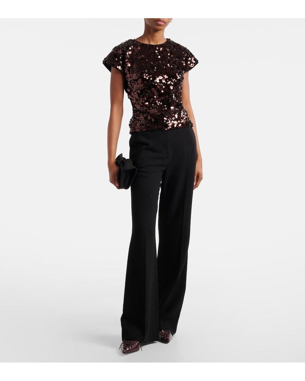Ganni Black Bow-Detail Sequined Open-Back Top