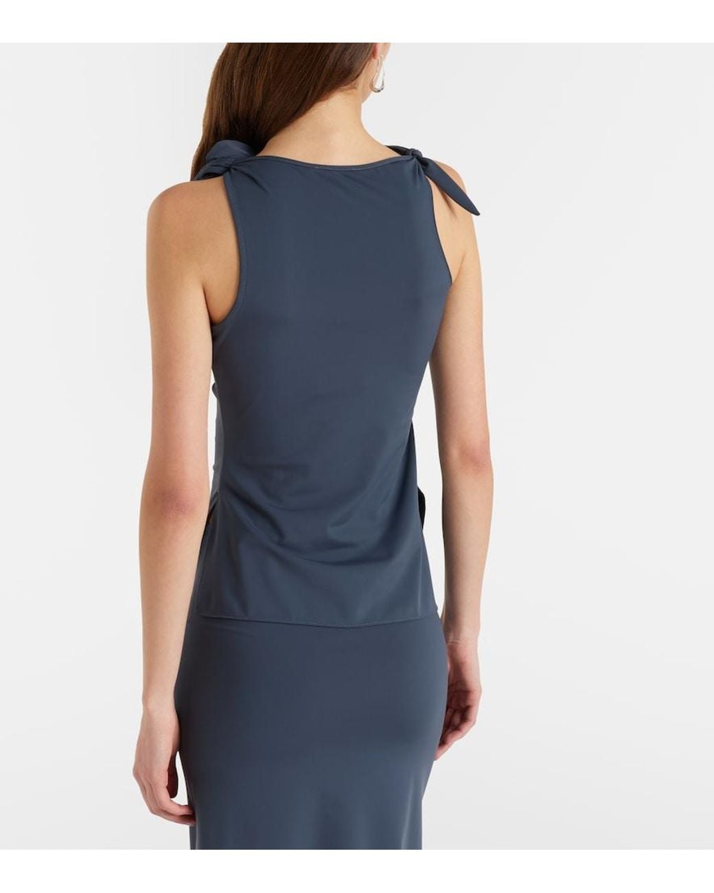 Coperni Blue Floral-Applique Gathered Jersey Top